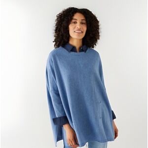 Mersea Pullover Catalina Travel Knit Sweater Tunic Boxy Lagenlook Blue Pockets